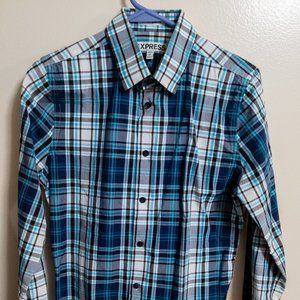 Blue/Teal Plaid Express 1MX Fitted Shirt -S